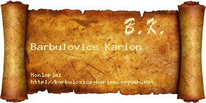 Barbulovics Karion névjegykártya